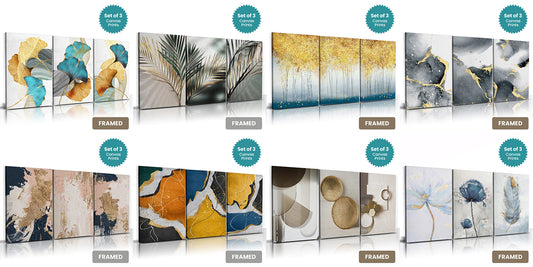 Discover Framed Nordic Abstract Wall Art, Nordic Gold, Tropical Gold, Exotic Botanical and Modern Aesthetics Fine Art Canvas Prints Complete With Wood Frames