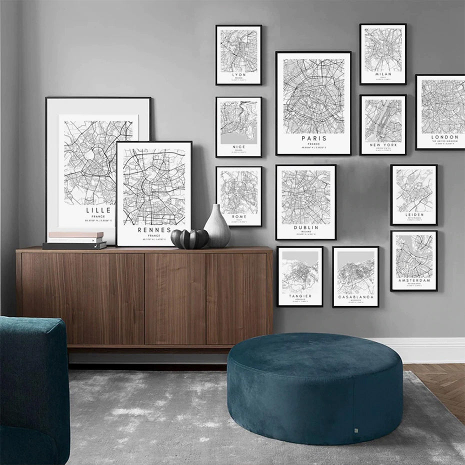 Nordic Wall Art Custom City Maps For Living Room or Office