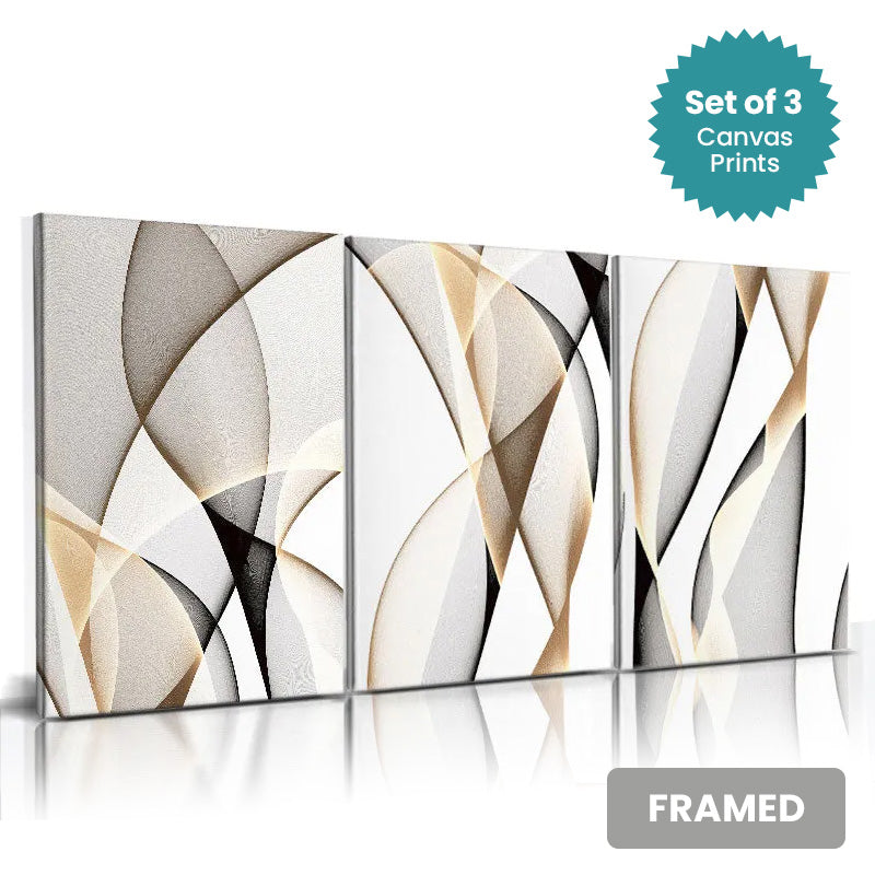 Set of 3Pcs FRAMED Nordic Abstract Wall Art Fine Art Canvas Prints, Framed With Wood Frame. Size Options: 20x30cm & 30x40cm