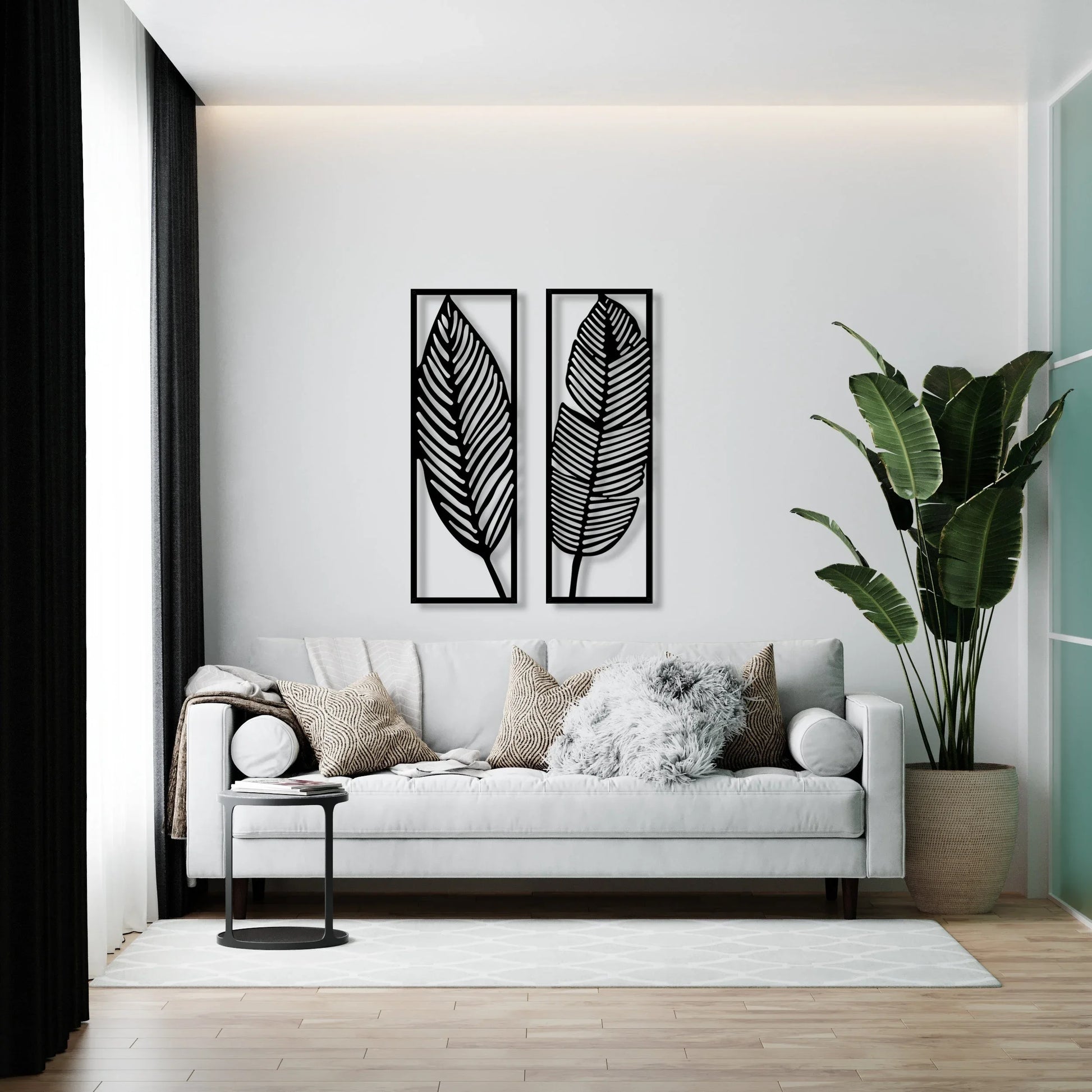 2Pcs Leaf Silhouettes Metal Wall Art 3D Sculptured Iron Craft Leaves Feathers Wall Decor For Living Room Dining Room Garden Creative Nordic Home Decor