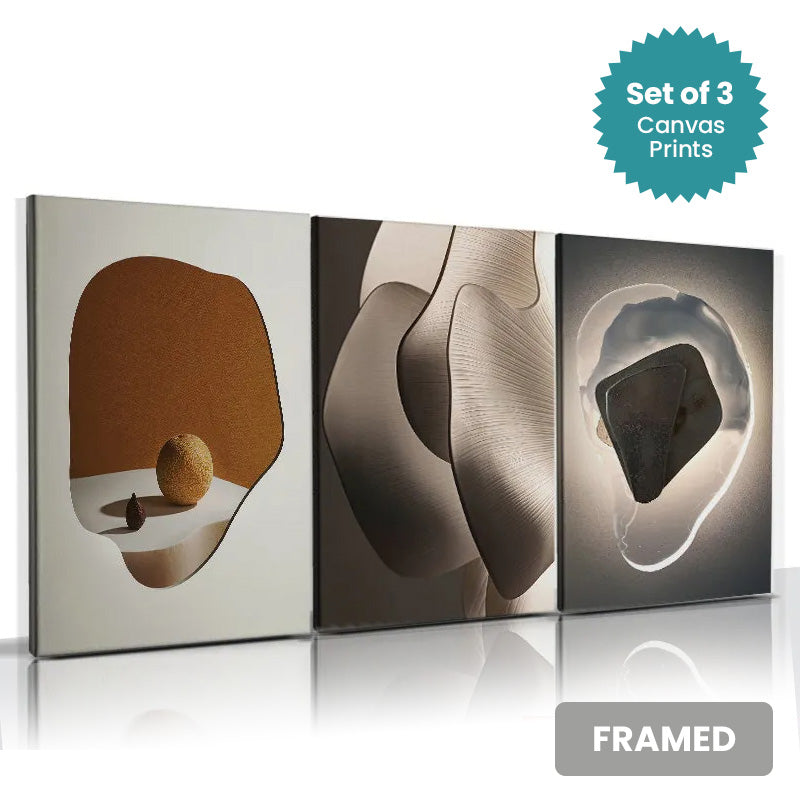 Set of 3Pcs FRAMED Nordic Abstract Wall Art Fine Art Canvas Prints, Framed With Wood Frame. Size Options: 20x30cm & 30x40cm