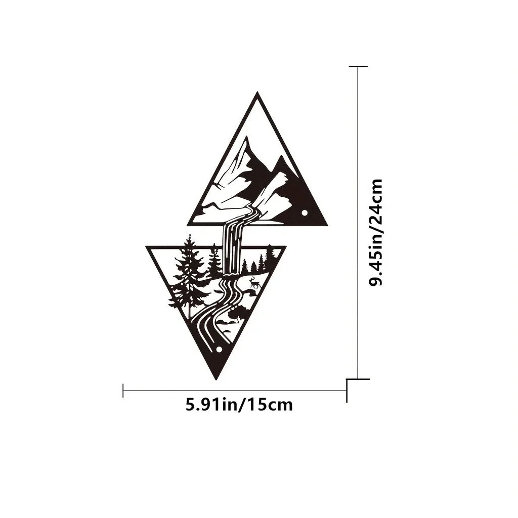 3D Wild Mountain River Wall Plaque Black Metal Wall Art Iron Craft Wall Decoration For Living Room Dining Room Creative Nordic Home Decor
