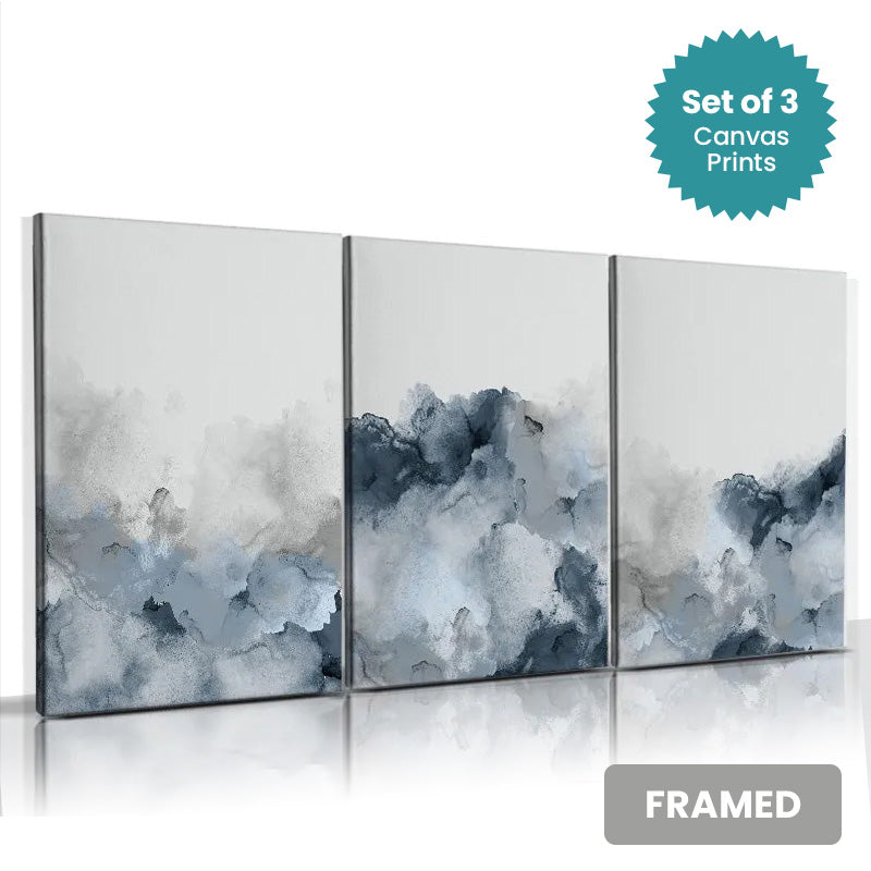 Set of 3Pcs FRAMED Nordic Abstract Wall Art Fine Art Canvas Prints, Framed With Wood Frame. Sizes 20x30cm, 30x40cm, 40x50cm.