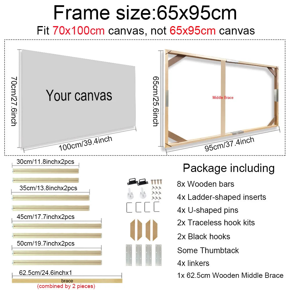 65x95cm Wooden Frames For Canvas Prints Solid Wood Stretcher Bars For Gallery Mount Framing Canvas Prints