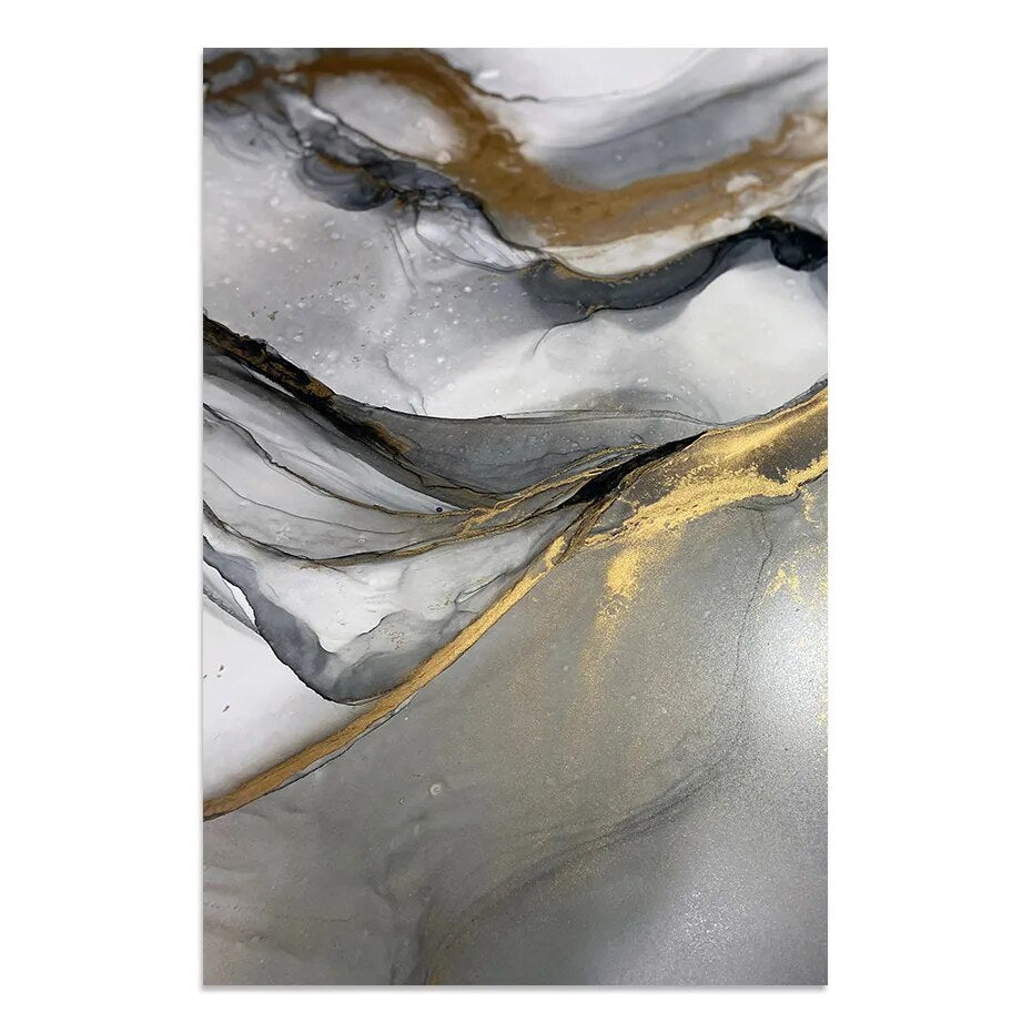 Modern Abstract Black Gray Golden Liquid Marble Print Wall Art Fine Art Canvas Prints For Modern Apartment Living Room Home Office Decor