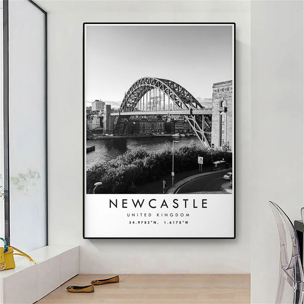 Newcastle England City Poster Wall Art Fine Art Canvas Prints Modern Black White Urban Landscape Poster Picture For Living Room Home Office Decor