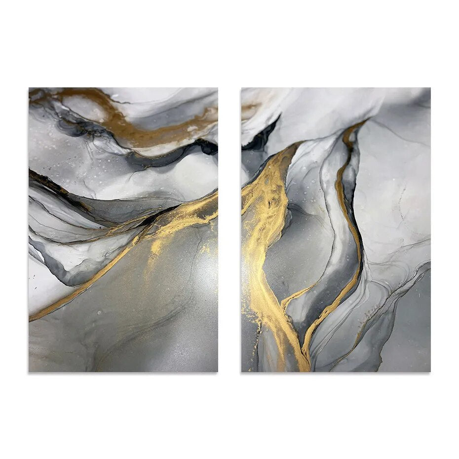 Modern Abstract Black Gray Golden Liquid Marble Print Wall Art Fine Art Canvas Prints For Modern Apartment Living Room Home Office Decor