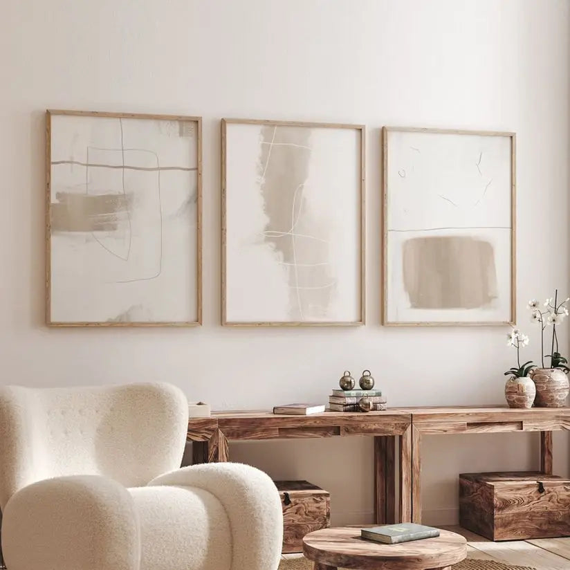 Absolute Minimal Beige White Abstract Wall Art Fine Art Canvas Prints Simple Artworks For Modern Apartment Living Room Art For Contemporary Decor
