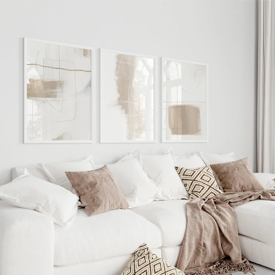 Absolute Minimal Beige White Abstract Wall Art Fine Art Canvas Prints Simple Artworks For Modern Apartment Living Room Art For Contemporary Decor