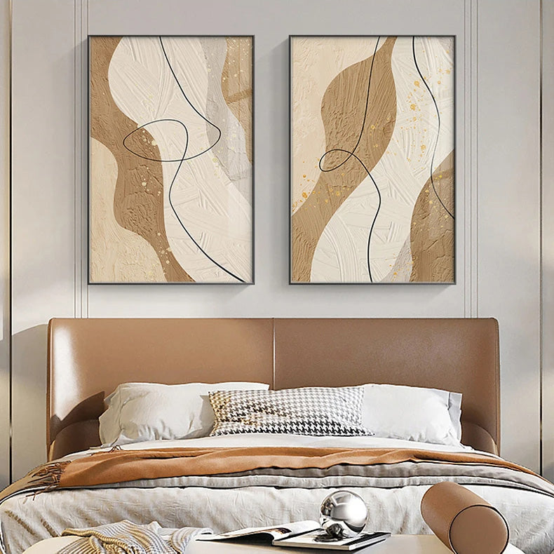 Abstract Beige Texture Black Line Wall Art Fine Art Canvas Prints Nordic Abstract Pictures For Bedroom Living Room Dining Room Decor