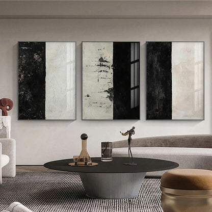 Minimalist Black White Color Block Abstract Wall Art Fine Art Canvas Prints Modern Pictures For Urban Loft Apartment Living Room Decor