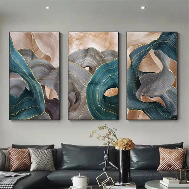 Abstract Flowing Biomorphic Ribbon Modern Wall Art Fine Art Canvas Prints Warm Hue Pictures For Living Room Bedroom Dining Room Contemporary Decor