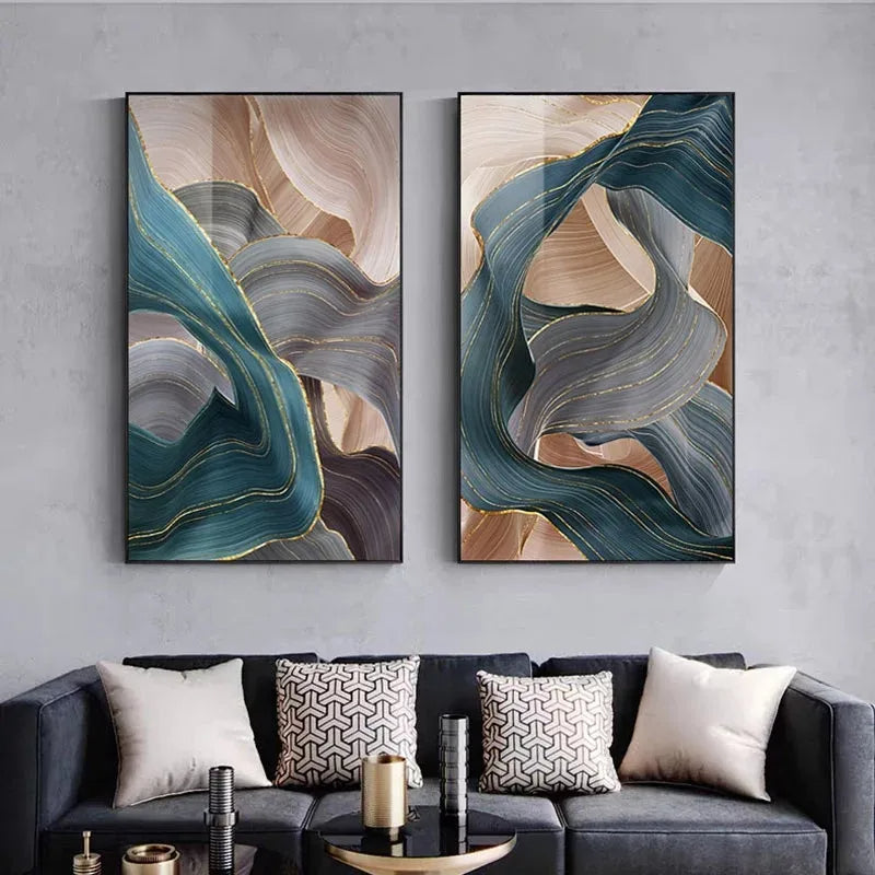 Abstract Flowing Biomorphic Ribbon Modern Wall Art Fine Art Canvas Prints Warm Hue Pictures For Living Room Bedroom Dining Room Contemporary Decor