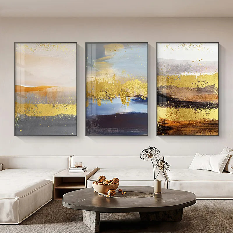 Abstract Nordic Landscape Wall Art Fine Art Canvas Prints Golden Rustic Hues Pictures For Modern Apartment Living Room Contemporary Home Decor