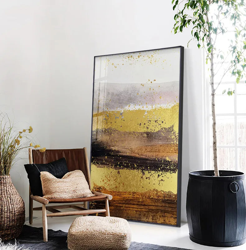 Abstract Nordic Landscape Wall Art Fine Art Canvas Prints Golden Rustic Hues Pictures For Modern Apartment Living Room Contemporary Home Decor