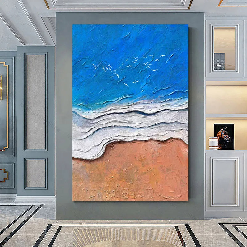 Abstract Blue Ocean Coastal Wall Art Fine Art Canvas Prints Ocean Sand Seascape Pictures For Living Room