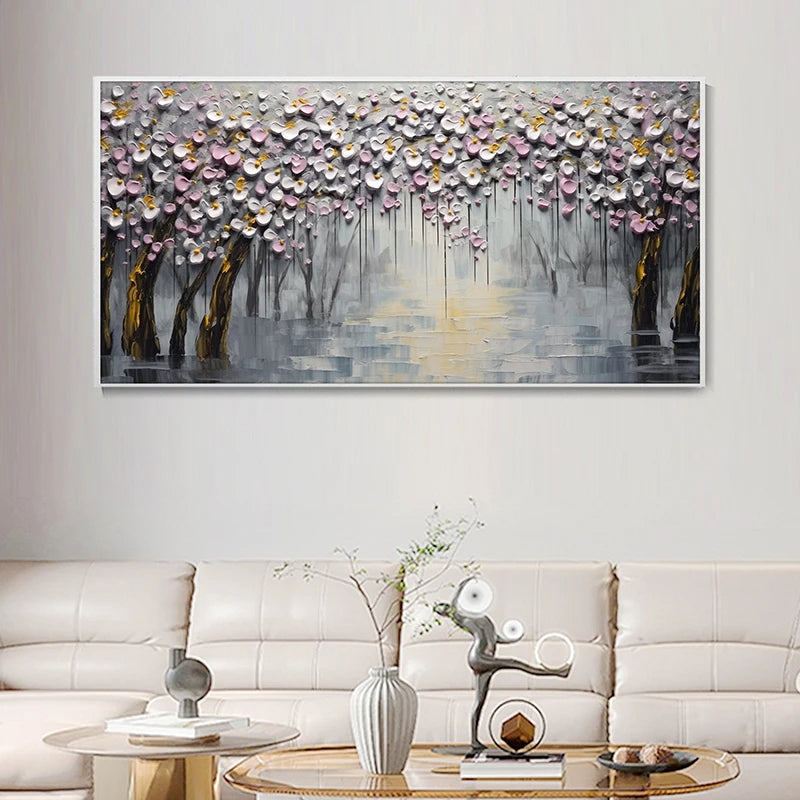 Abstract Cherry Blossom Tree Wall Art Fine Art Canvas Prints Modern Botanical Floral Pictures For Living Room Bedroom Art Decor