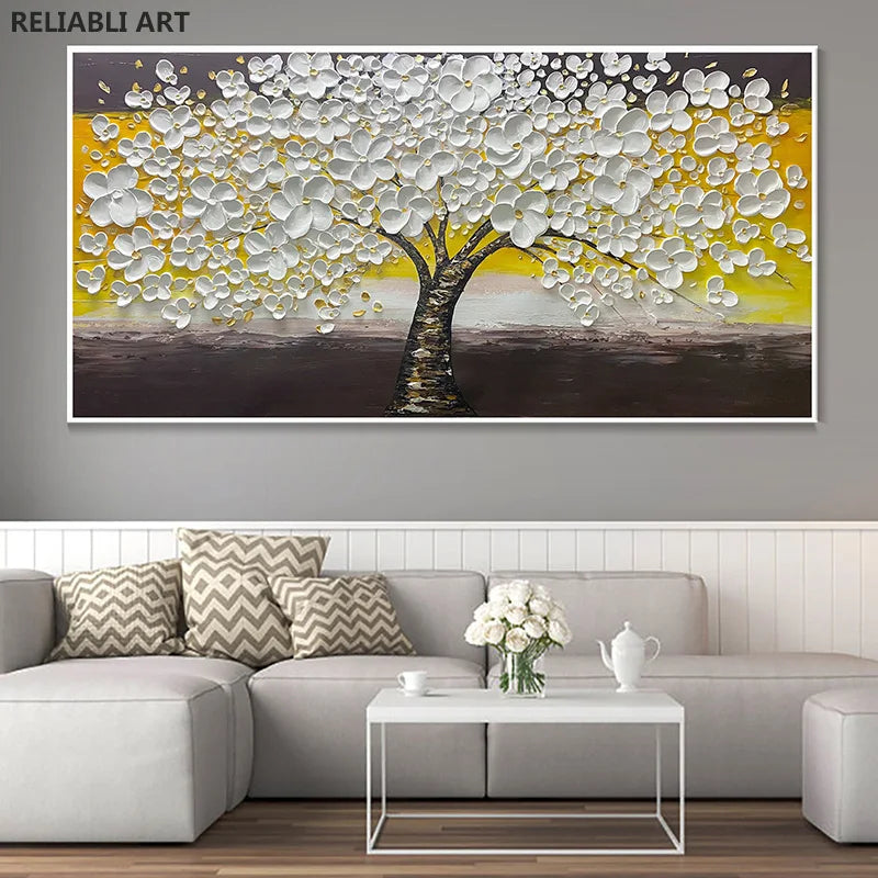 Abstract Cherry Blossom Tree Wall Art Fine Art Canvas Prints Modern Botanical Floral Pictures For Living Room Bedroom Art Decor