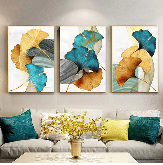 Abstract Exotic Botanical Wall Art Fine Art Canvas Prints Blue Green Yellow Floral Pictures For Living Room Bedroom Light Luxury Home Decor