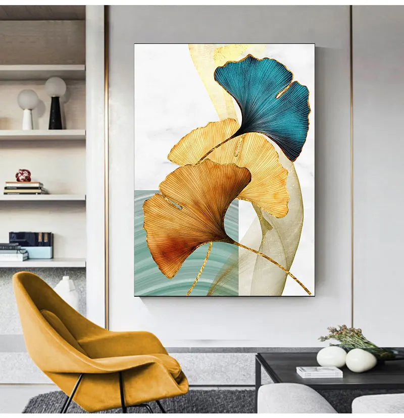 Abstract Exotic Botanical Wall Art Fine Art Canvas Prints Blue Green Yellow Floral Pictures For Living Room Bedroom Light Luxury Home Decor