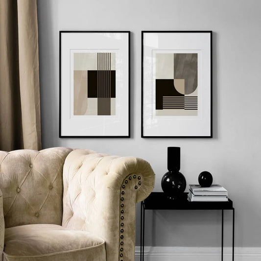 Abstract Geometric Color Blocks Wall Art Fine Art Canvas Prints Neutral Colors Pictures For Modern Living Room Art For Contemporary Interiors