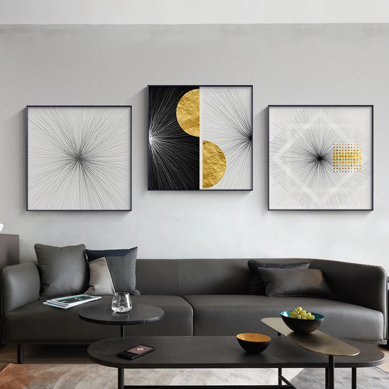 Abstract Golden Geometric Canvas Painting Lines Poster Print Modern Wall Pictures for Living Room Home Decor Nordic Wall Art