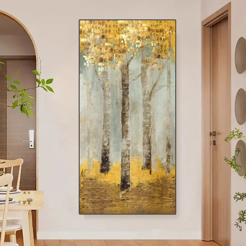 Abstract Golden Tree Auspicious Wall Art Fine Art Canvas Prints Pictures For Foyer Reception Entranceway Art For Home Office Interiors 2025