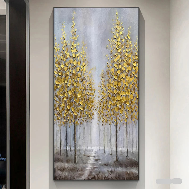 Abstract Golden Tree Auspicious Wall Art Fine Art Canvas Prints Pictures For Foyer Reception Entranceway Art For Home Office Interiors 2025