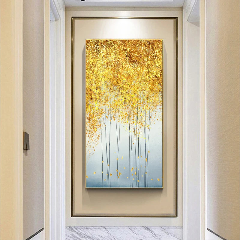 Abstract Golden Tree Auspicious Wall Art Fine Art Canvas Prints Pictures For Foyer Reception Entranceway Art For Home Office Interiors 2025