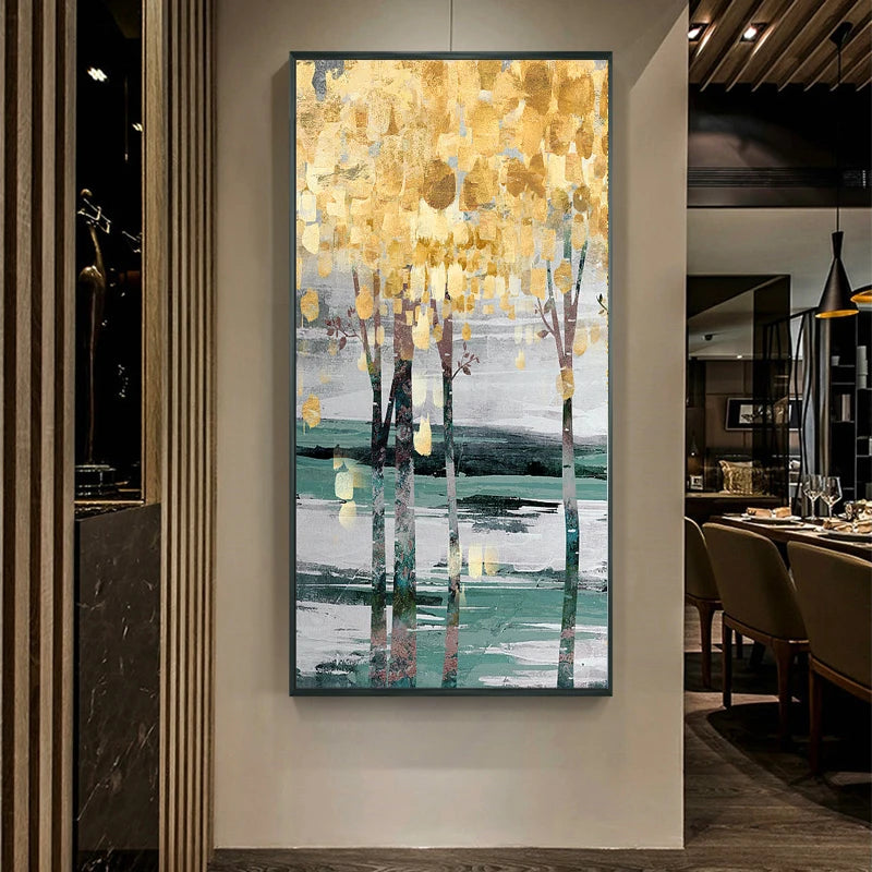 Abstract Golden Tree Auspicious Wall Art Fine Art Canvas Prints Pictures For Foyer Reception Entranceway Art For Home Office Interiors 2025