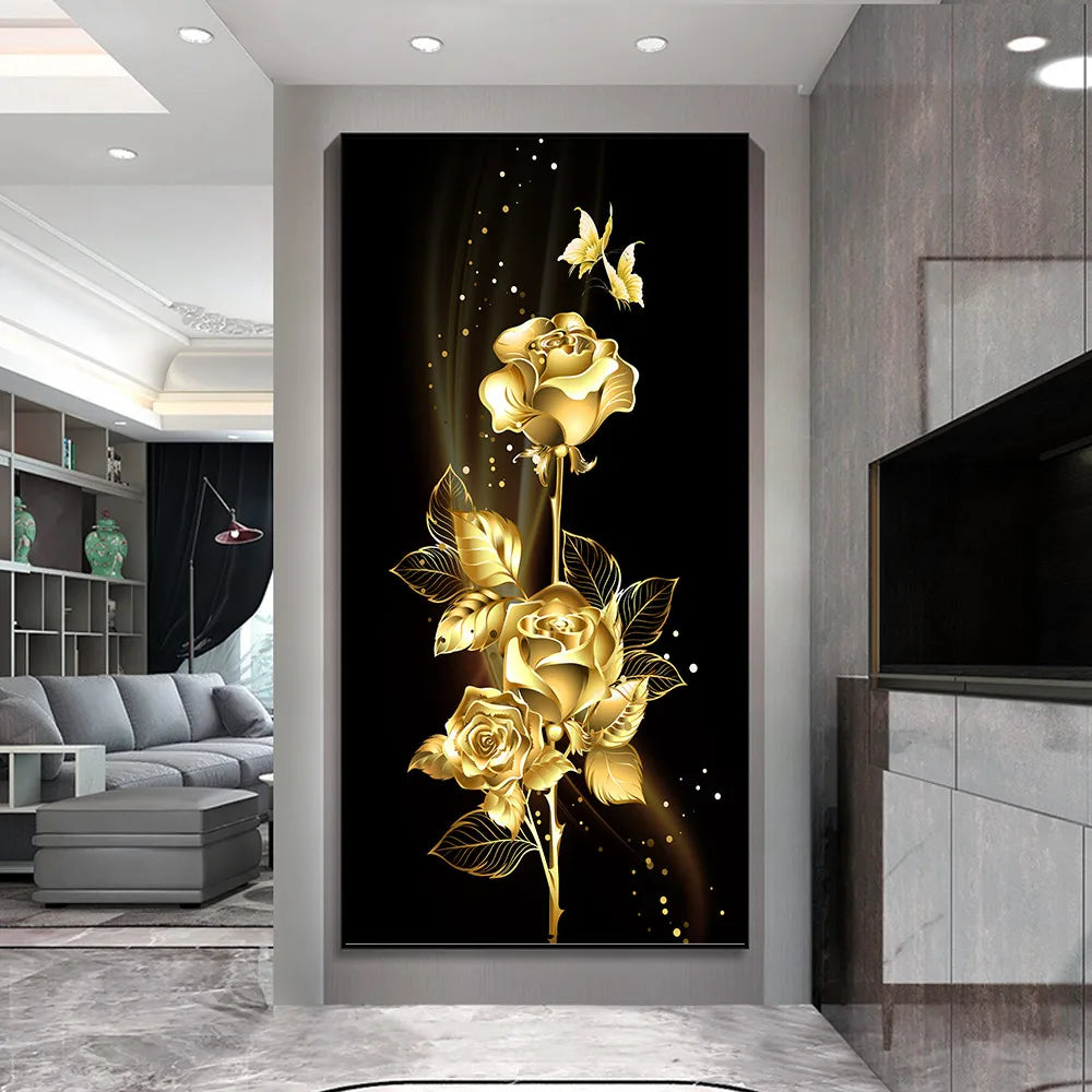 Abstract Golden Tree Auspicious Wall Art Fine Art Canvas Prints Pictures For Foyer Reception Entranceway Art For Home Office Interiors 2025