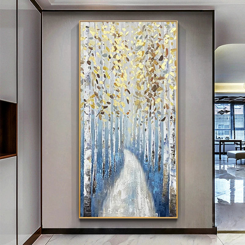 Abstract Golden Tree Auspicious Wall Art Fine Art Canvas Prints Pictures For Foyer Reception Entranceway Art For Home Office Interiors 2025