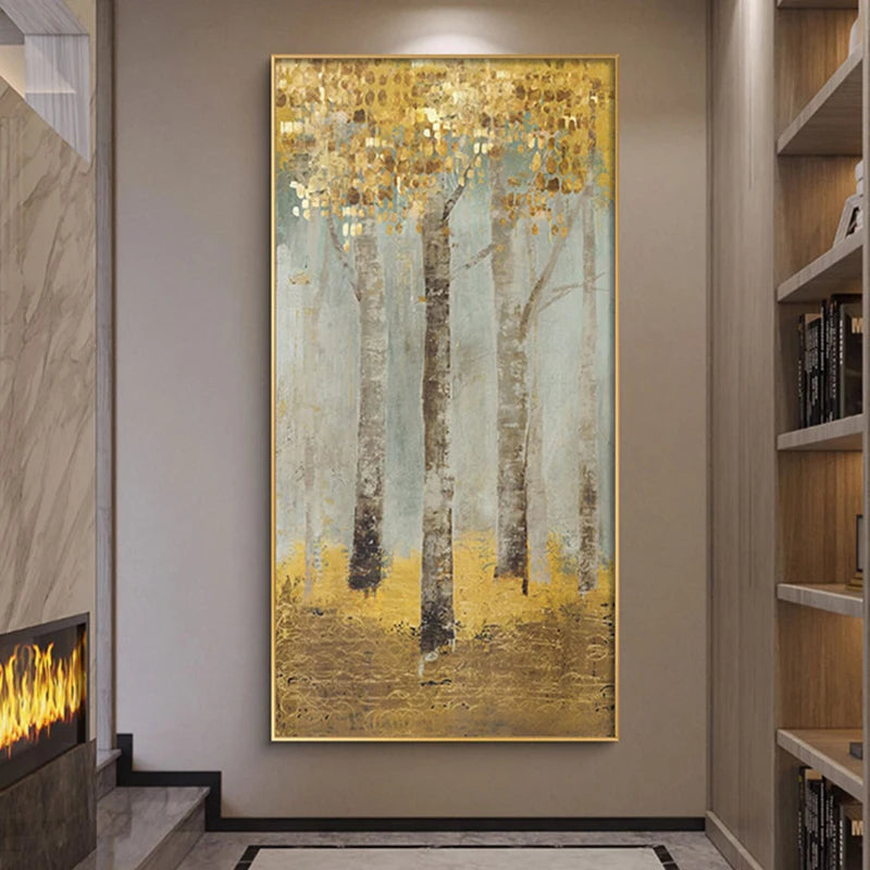 Abstract Golden Tree Auspicious Wall Art Fine Art Canvas Prints Pictures For Foyer Reception Entranceway Art For Home Office Interiors 2025