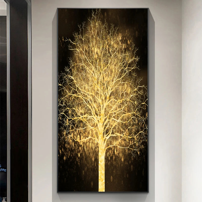 Abstract Golden Tree Auspicious Wall Art Fine Art Canvas Prints Pictures For Foyer Reception Entranceway Art For Home Office Interiors 2025