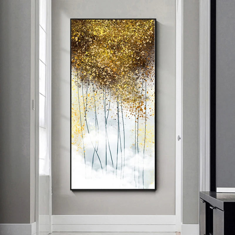 Abstract Golden Tree Auspicious Wall Art Fine Art Canvas Prints Pictures For Foyer Reception Entranceway Art For Home Office Interiors 2025