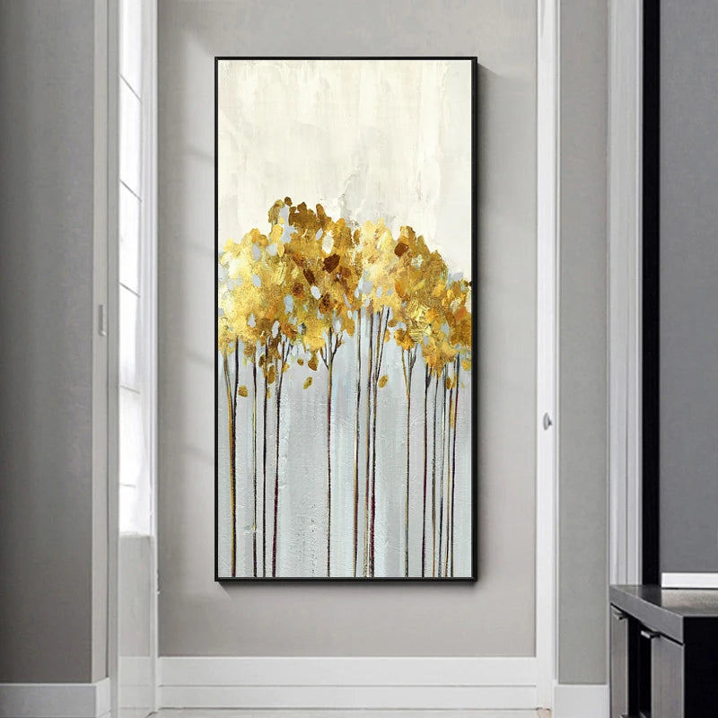 Abstract Golden Tree Auspicious Wall Art Fine Art Canvas Prints Pictures For Foyer Reception Entranceway Art For Home Office Interiors 2025