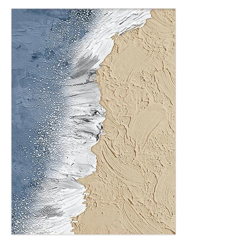 Abstract Sandy Shoreline Wall Art Fine Art Canvas Print Textural Brushstrokes Design Ocean Waves Pictures For Living Room Entrance Hallway Art Decor
