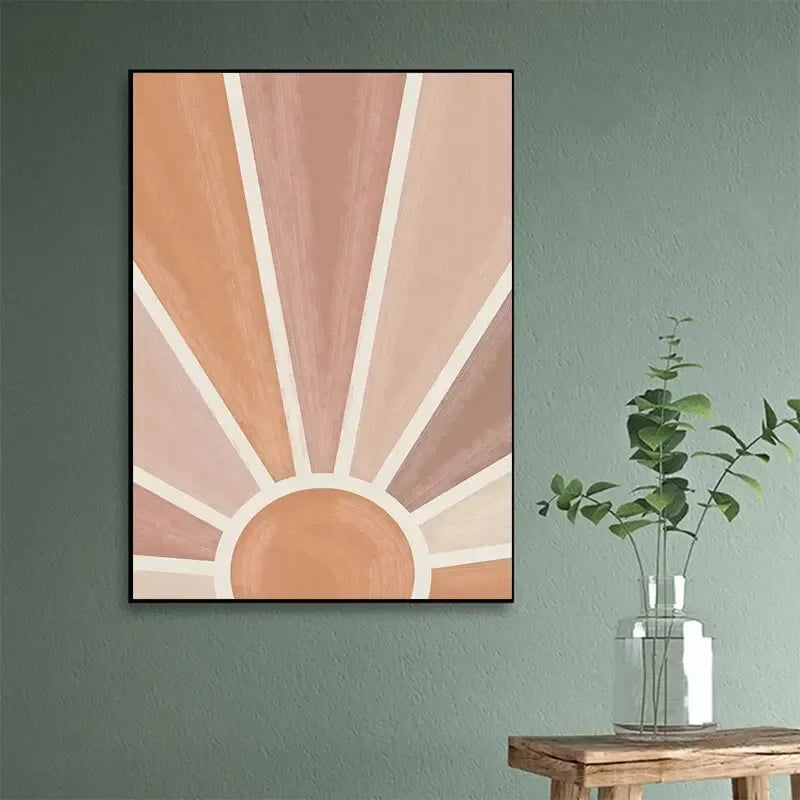 Abstract Terracotta Sun Rays Moon Phases Wall Art Fine Art Canvas Prints Posters Pictures For Modern Living Room Bedroom Art Decor