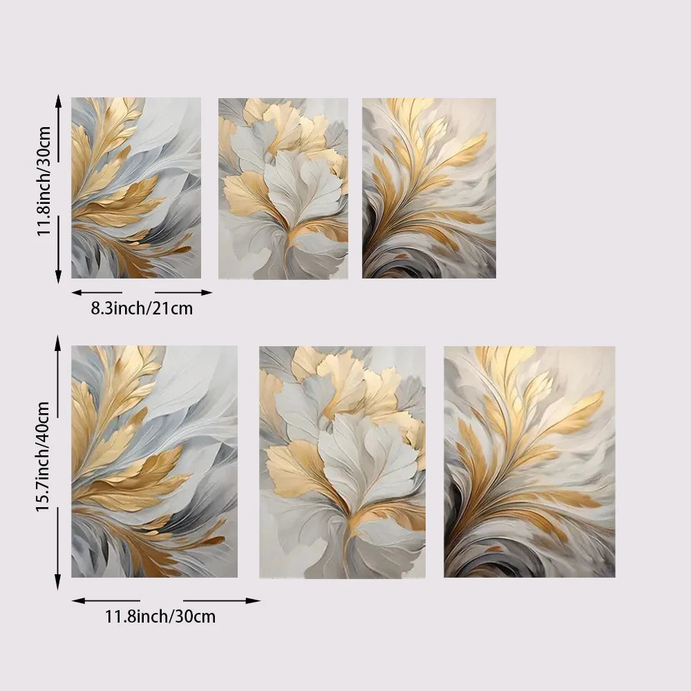 Abstract White Golden Leaves Floral Wall Art Fine Art Canvas Prints Modern Botanical Pictures For Living Room Dining Room Bedroom Art Decor