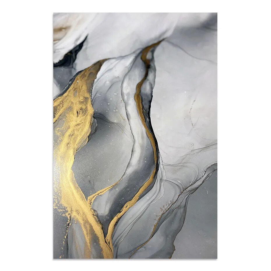 Modern Abstract Black Gray Golden Liquid Marble Print Wall Art Fine Art Canvas Prints For Modern Apartment Living Room Home Office Decor