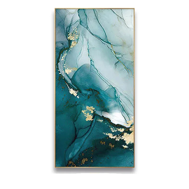 Aqua Green Golden Liquid Marble Print Wall Art Fine Art Canvas Print Pictures For Luxury Apartment Living Room Modern Foyer Art Decor