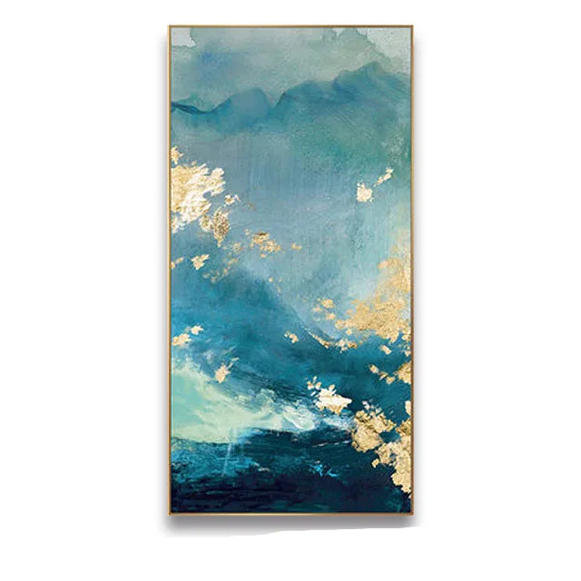 Aqua Green Golden Liquid Marble Print Wall Art Fine Art Canvas Print Pictures For Luxury Apartment Living Room Modern Foyer Art Decor