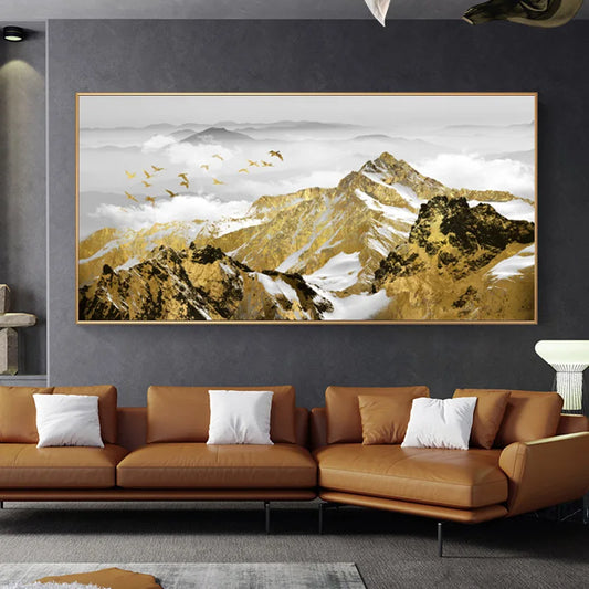 Auspicious Abstract Golden Mountain Wall Art Fine Art Canvas Prints Modern Landscape Pictures For Living Room Meeting Room Home Office Decor