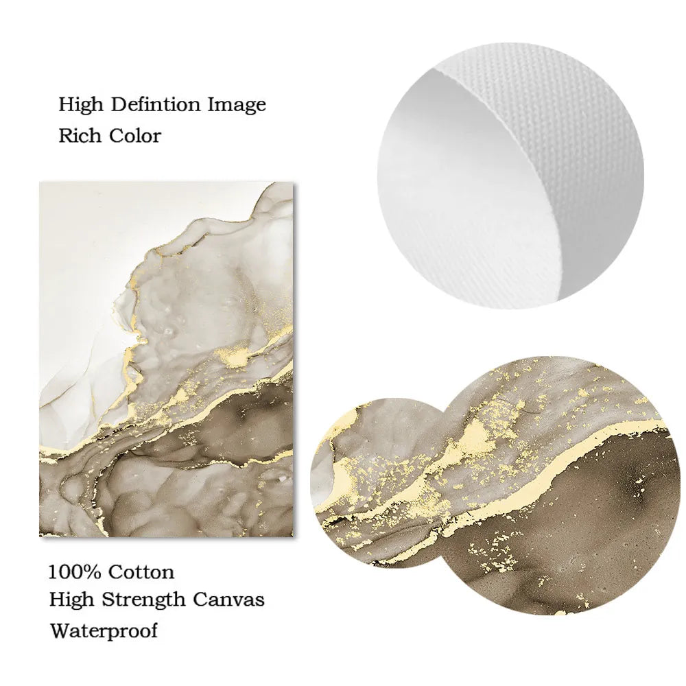 Beige Golden Flowing Liquid Marble Print Wall Art Fine Art Canvas Prints Chic Pictures For Modern Apartment Living Room Trendy Bedroom Art Decor