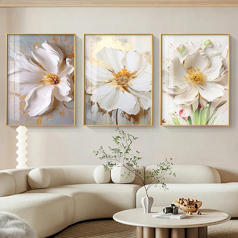 Big White Floral Wall Art Fine Art Canvas Prints Modern Botany Pictures For Living Room Dining Room Entrance Hallway Wall Decoration
