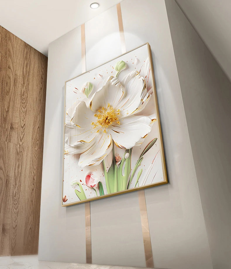 Big White Floral Wall Art Fine Art Canvas Prints Modern Botany Pictures For Living Room Dining Room Entrance Hallway Wall Decoration