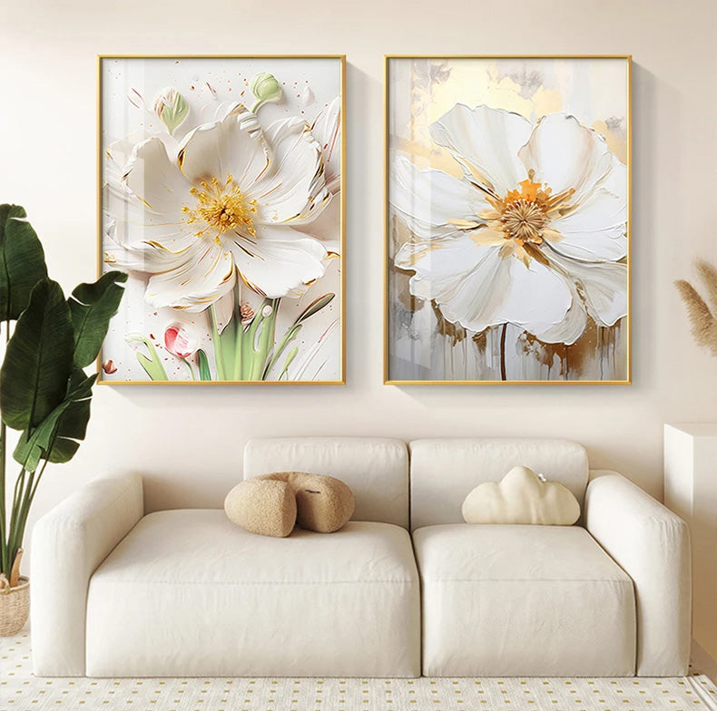 Big White Floral Wall Art Fine Art Canvas Prints Modern Botany Pictures For Living Room Dining Room Entrance Hallway Wall Decoration