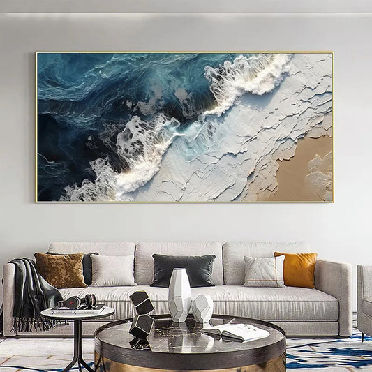 Big Sizes Blue Ocean Wave Sand Sea Shoreline Wall Art Fine Art Canvas Prints Modern Abstract Seascape Landscape Pictures For Living Room