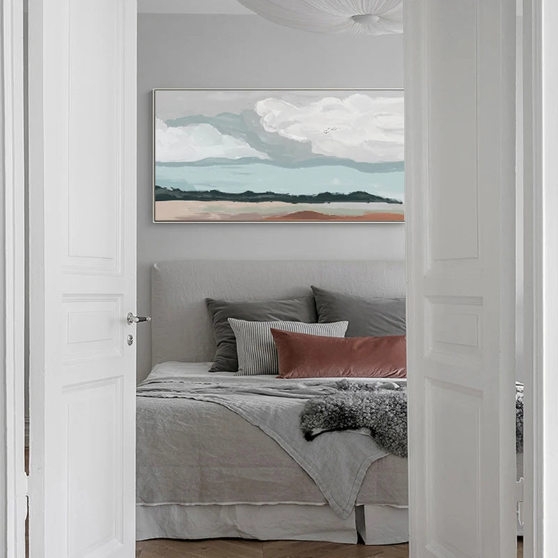 Big Sky Abstract Landscape Wall Art Fine Art Canvas Print Neutral Color Picture For Modern Apartment Living Room Nordic Picture For Above The Bed