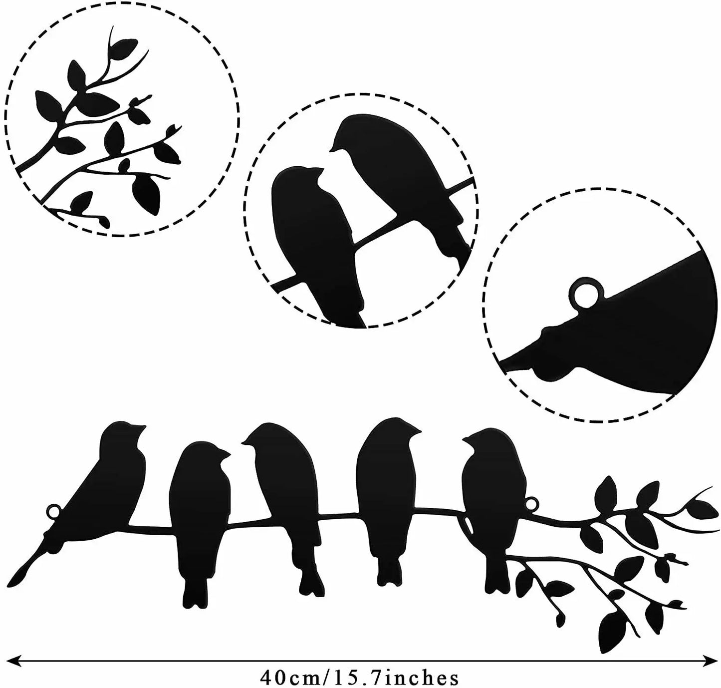 Birds Silhouette Metal Wall Art 3D Iron Crafted Birds On A Branch Wall Decoration For Living Room Conservatory Room Children's Play Room Porch Patio Art Decor